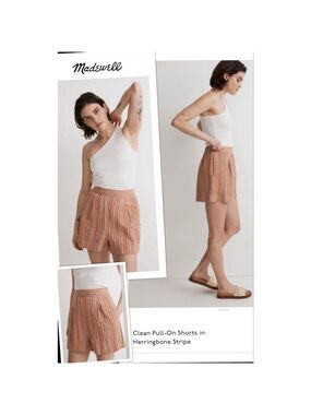 Madewell Earthy herringbone-striped Minimalist Linen High Waist Shorts size 26